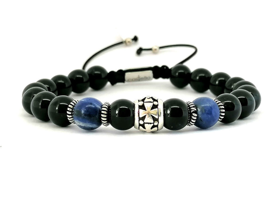 Knights Polished Onyx & Sodalite Men's Bracelet, 8mm | Castello Jewels