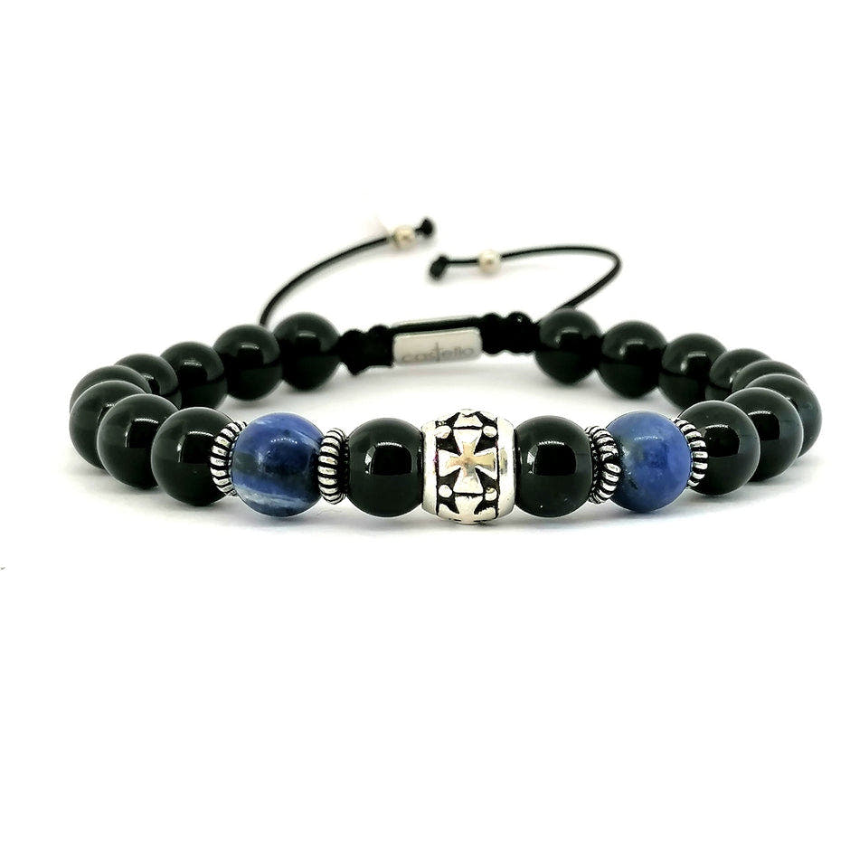 Knights Polished Onyx & Sodalite Men's Bracelet, 8mm | Castello Jewels
