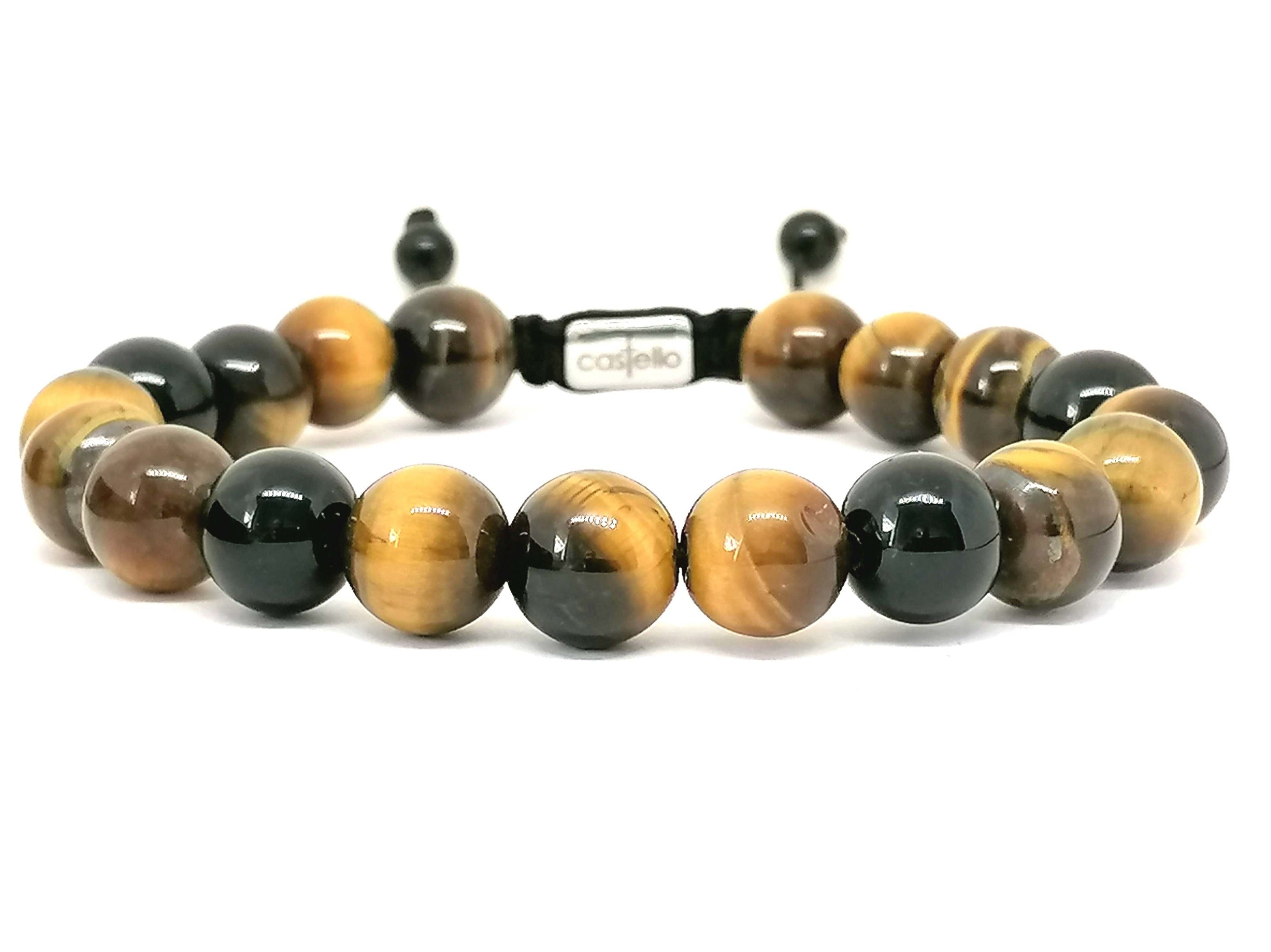 Hand Made Bracelet Tiger's eye Polish, Onyx Polish 10mm stone | Castello Jewels