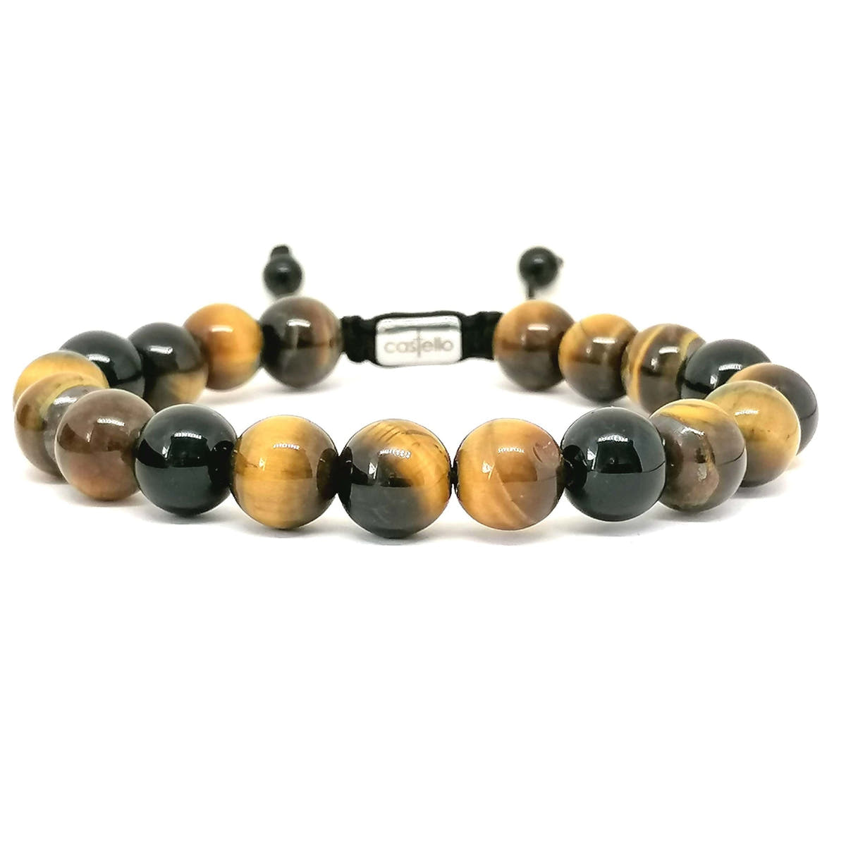 Tiger's Eye & Onyx Unisex Bracelet, 10mm | Castello Jewels