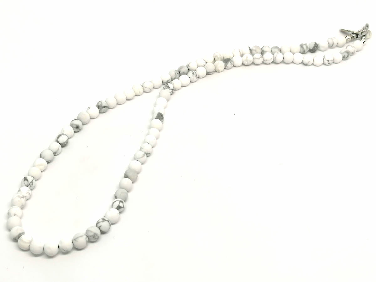 Howlite Beaded Necklace, Sterling Silver, 4mm | Castello Jewels