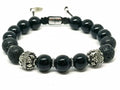 Hand Made Silver Bracelet MyKing Onyx Polish, Lava stone 10mm | Castello Jewels