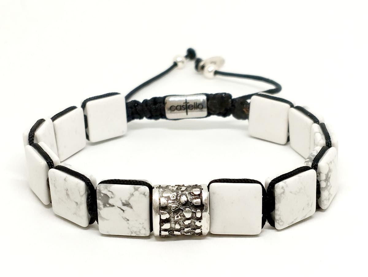 Howlite Stacking Bracelet, Sterling Silver, 10mm | Castello Jewels