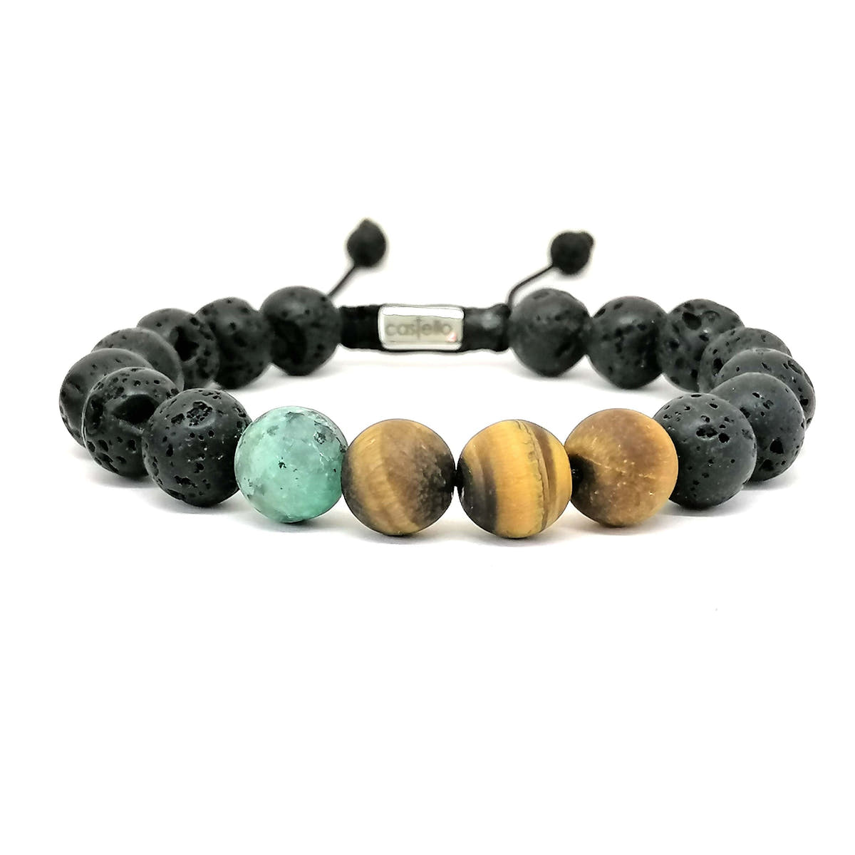 Lava, Onyx & Tiger's Eye Men's Bracelet, 10mm | Castello Jewels