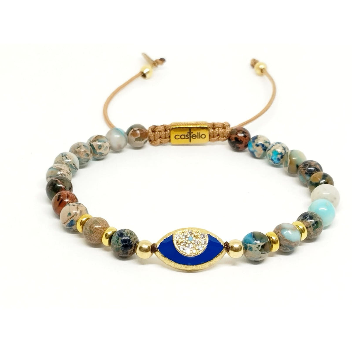 Jasper & Lapis Lazuli Evil Eye Gold-Plated Bracelet, 6mm | Castello Jewels