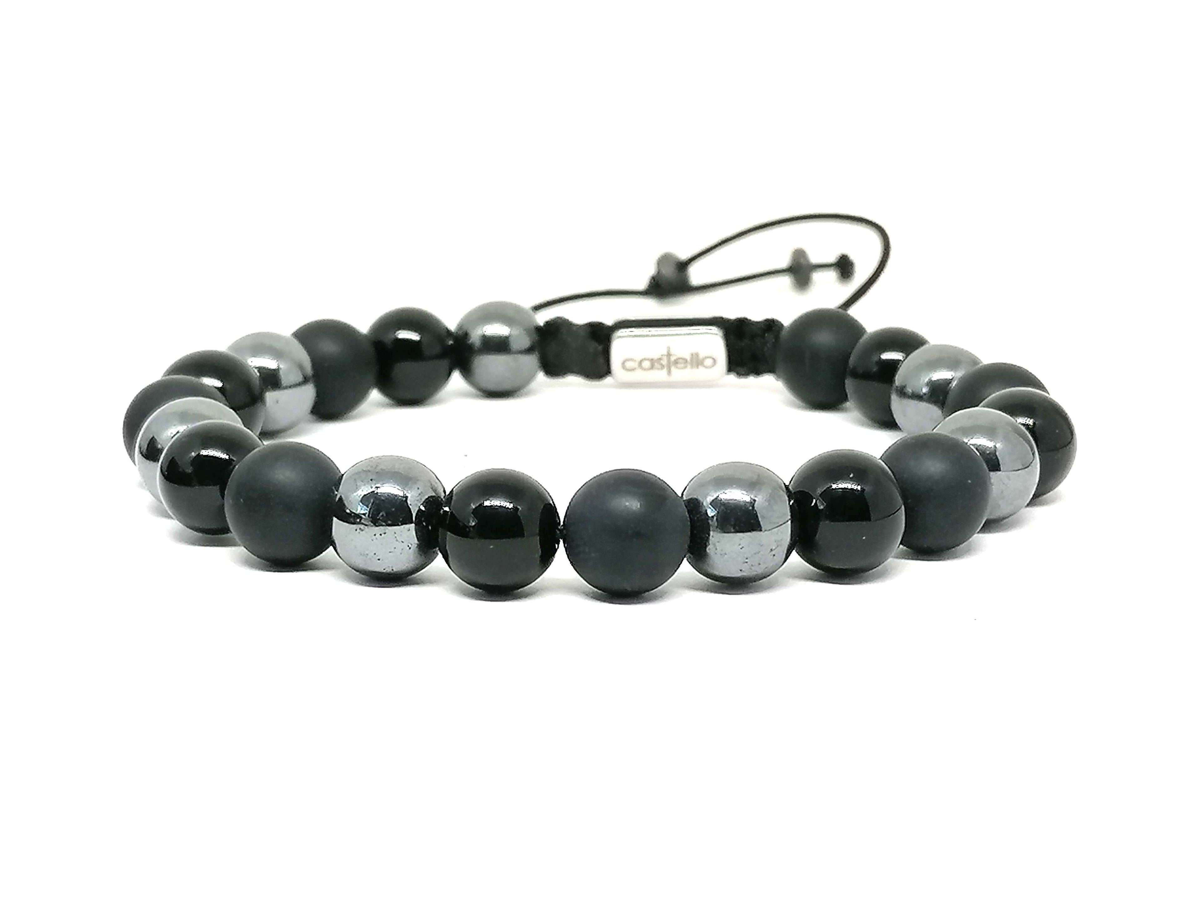 Hand Made Bracelet Onyx Polish-Mat, Hematite, stone 8mm | Castello Jewels