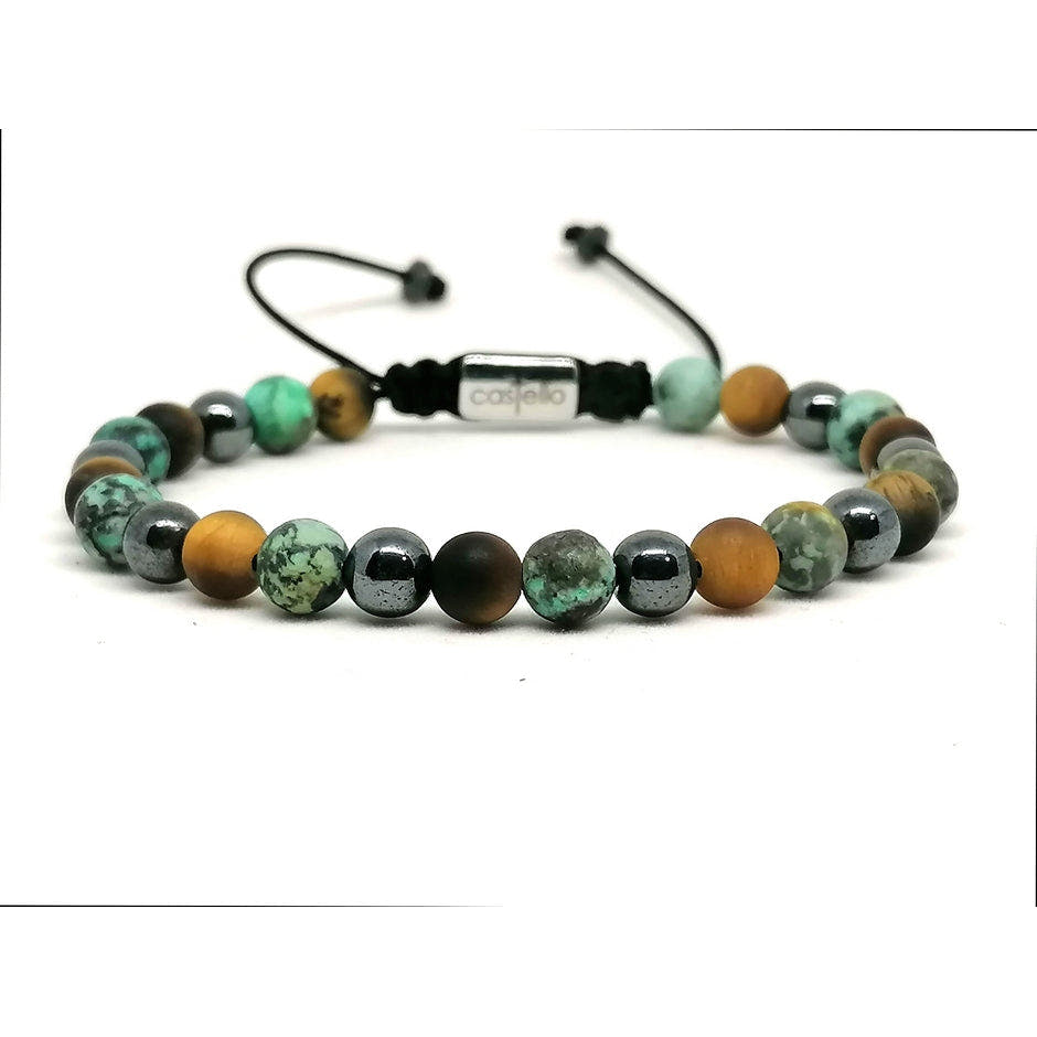 Hematite, African Turquoise & Tiger's Eye Bracelet, 6mm | Castello Jewels