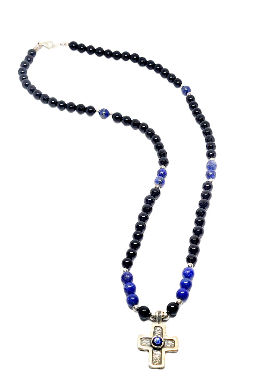 Hand Made Silver 925 Cross lapis and Onyx Polish stone 6mm | Castello Jewels