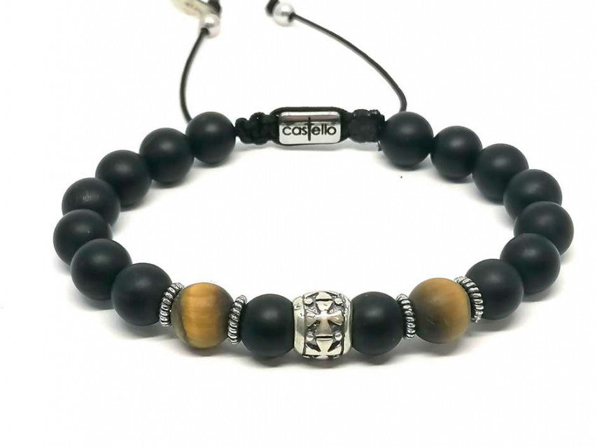 Hand Made Silver Bracecelet Knights, Onyx Mat, Tiger Eye stone 8mm | Castello Jewels