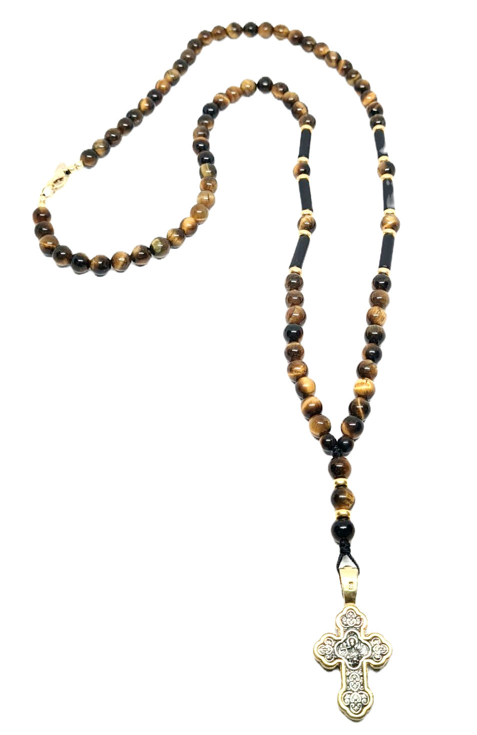 Hand Made Silver Gold Plated 925 Tigers Eye and Tube Onyx Mate stone 6mm necklace | Castello Jewels