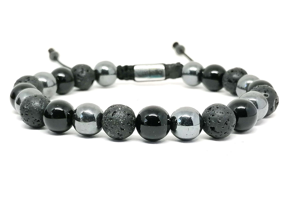 Bracelet 'MULTI, Onyx, Hematite, Lava, stone 8mm | Castello Jewels