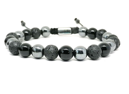 Bracelet 'MULTI, Onyx, Hematite, Lava, stone 8mm | Castello Jewels
