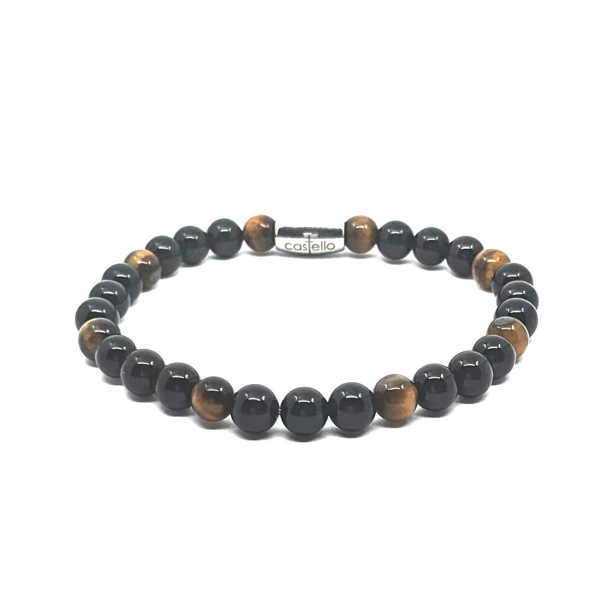 Onyx & Tiger's Eye Beaded Bracelet, view 2, 6mm | Castello Jewels