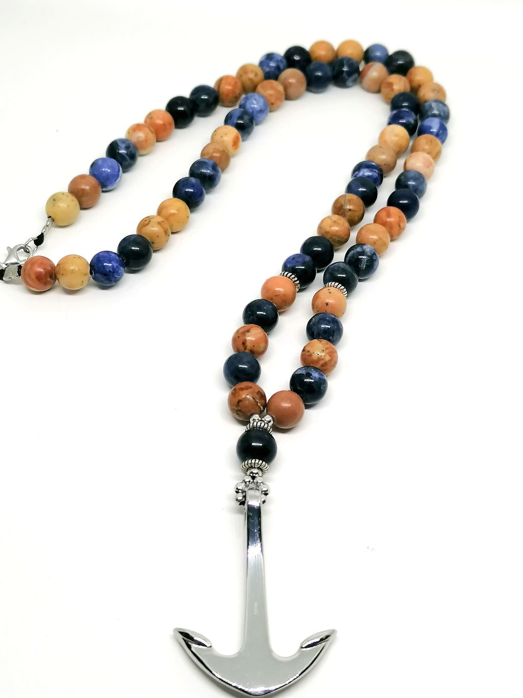 Necklace Anchor, Skull Silver 925, Jasper stone — view 3 | Castello Jewels