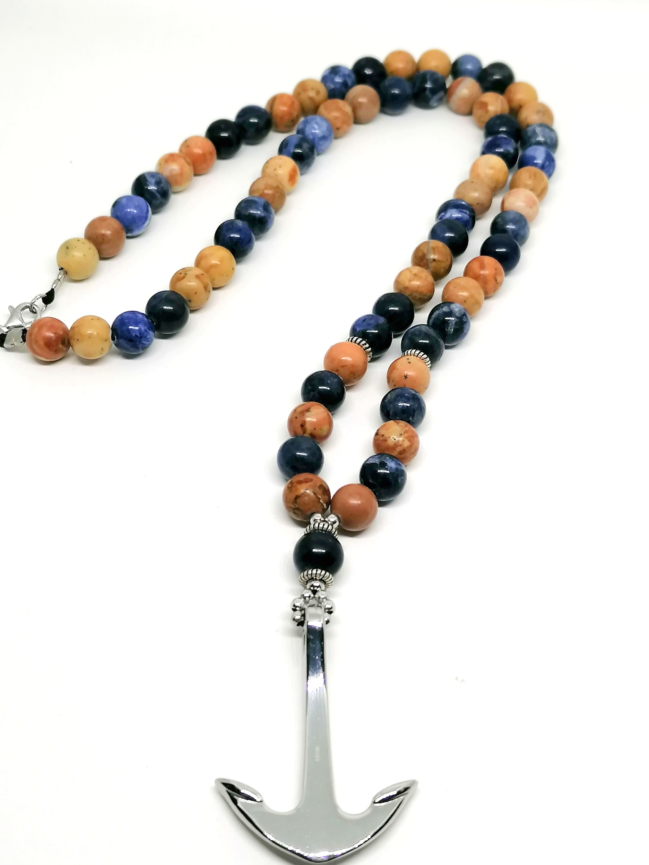 Necklace Anchor, Skull Silver 925, Jasper stone — view 3 | Castello Jewels