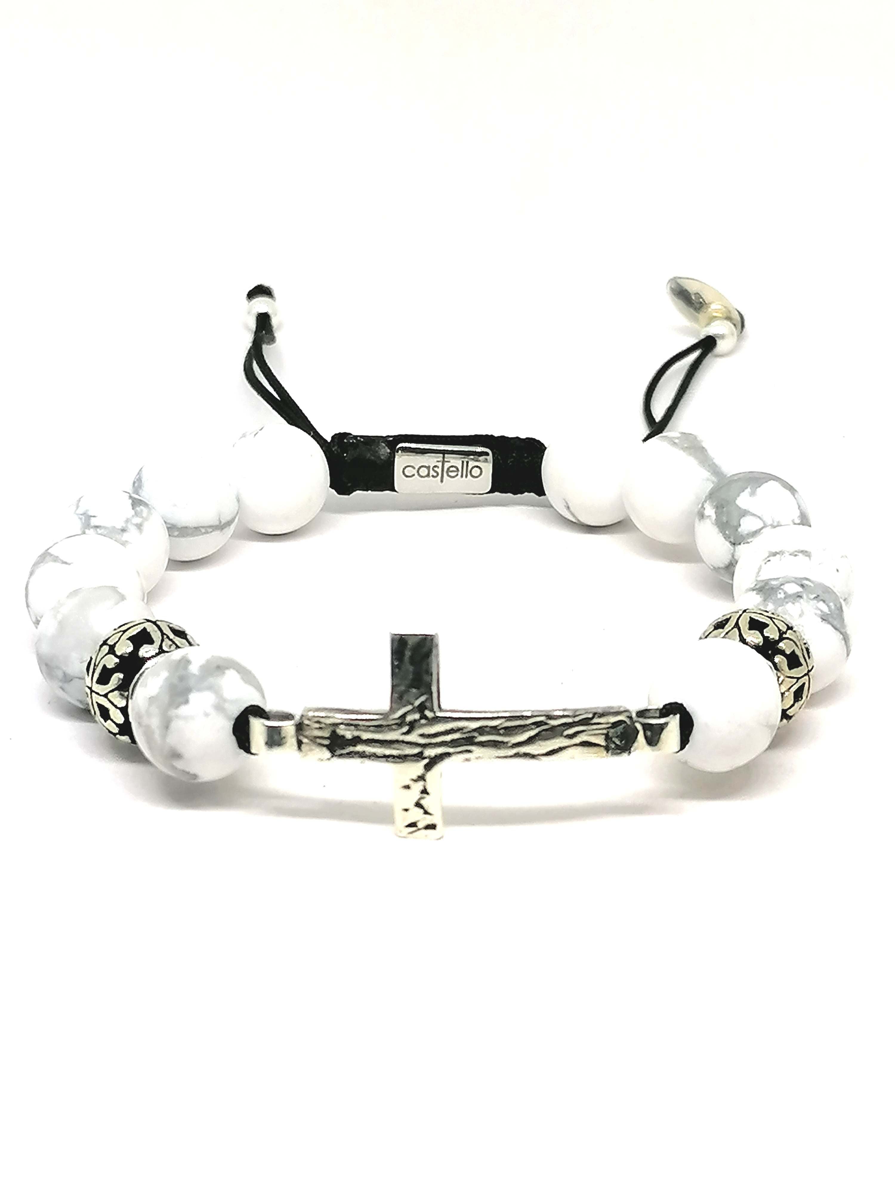 CROSS SILVER 925 Bracelet, Howlite Stone 10mm — view 3 | Castello Jewels