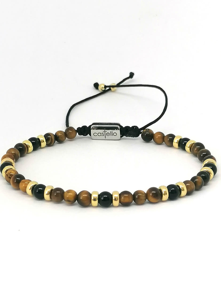 Classic Gold-Plated Polished Onyx & Tiger's Eye, Timeless, 4mm, view 3 | Castello Jewels