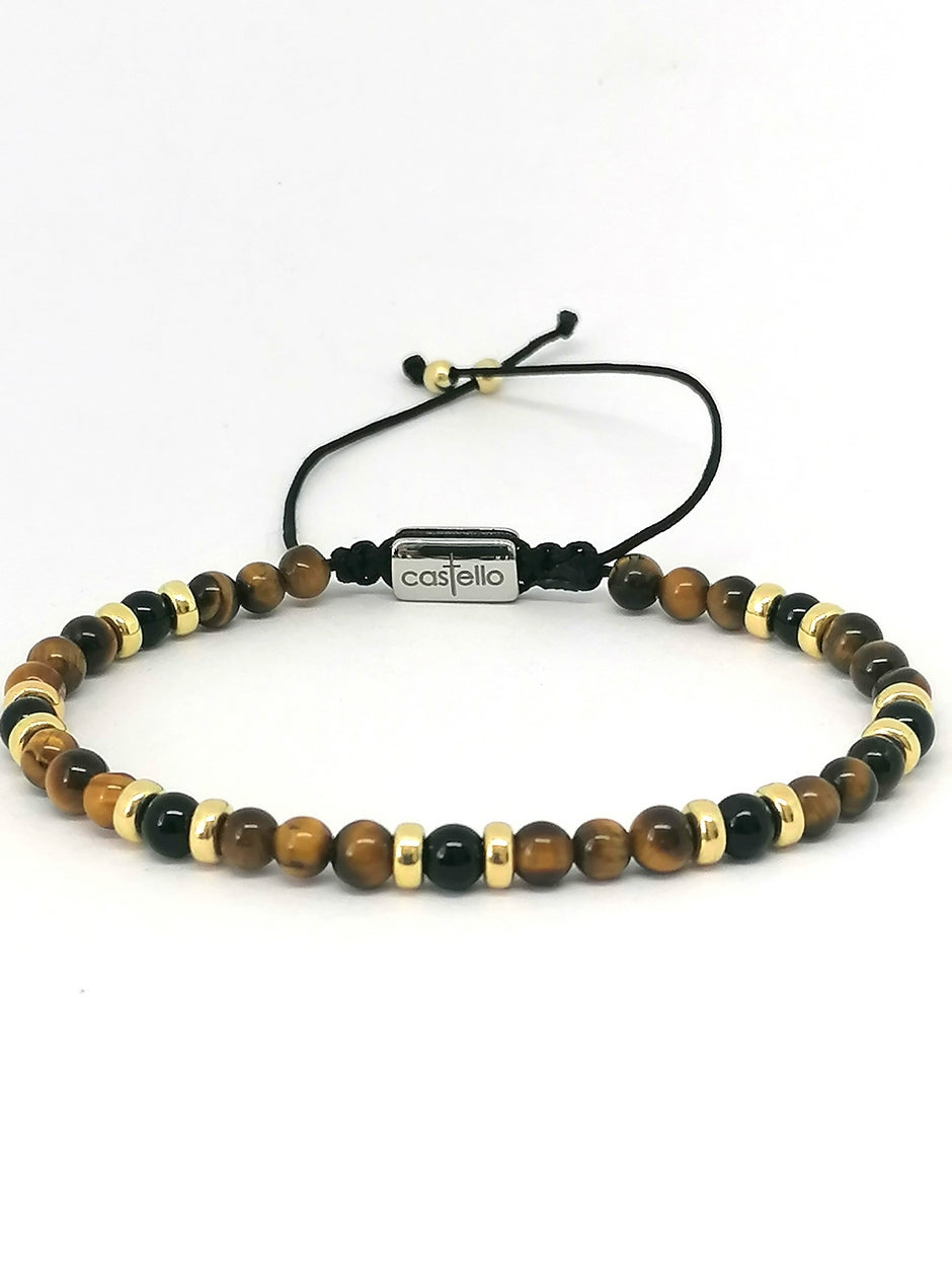 Silver 925 Bracelet Gold Plated Classic, Tiger Eye Polish, Onyx 4mm stone — view 3 | Castello Jewels