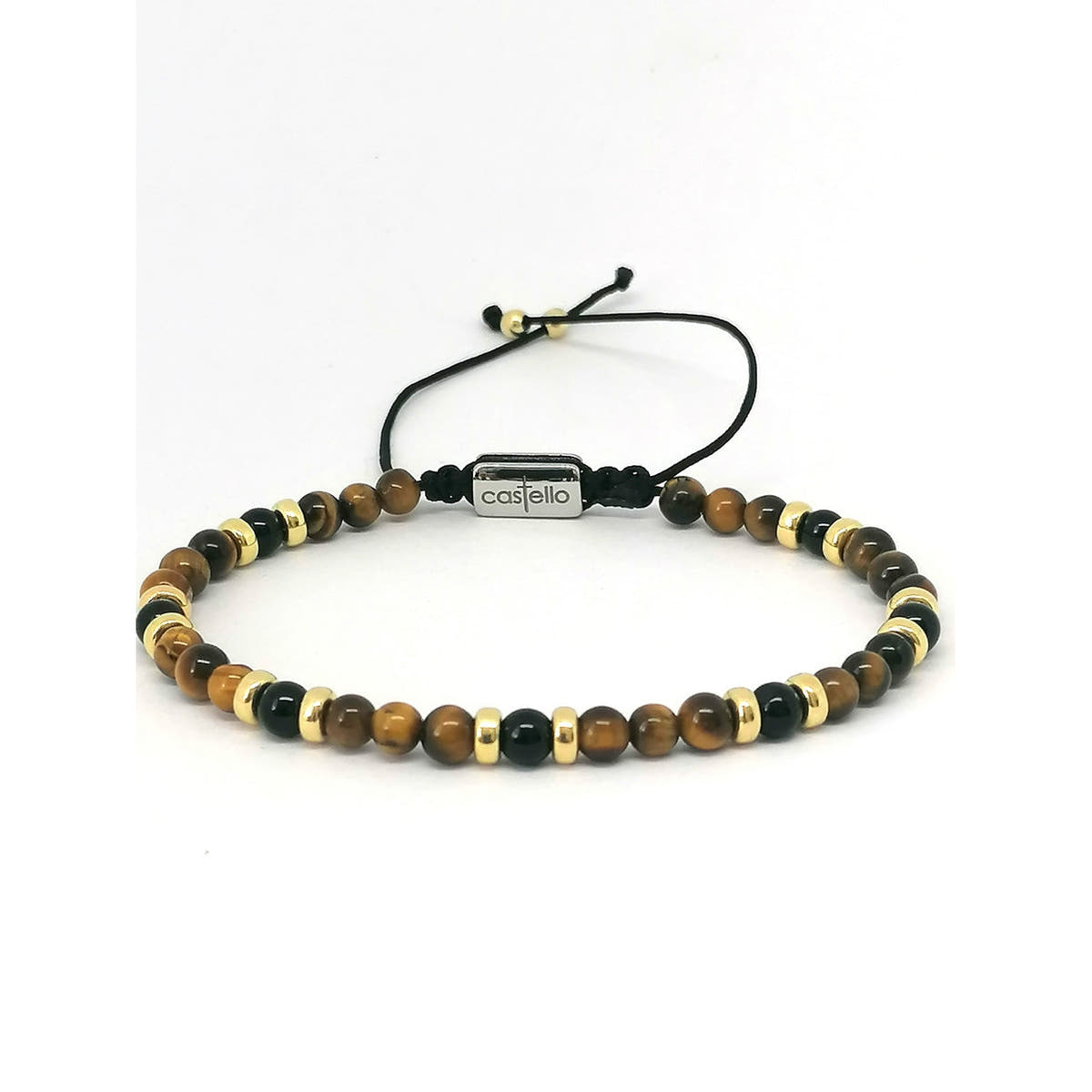 Classic Gold-Plated Polished Onyx & Tiger's Eye, Timeless, 4mm, view 3 | Castello Jewels