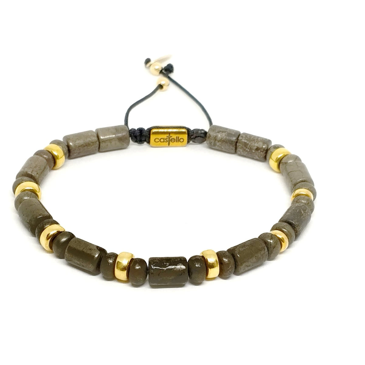 Minimal Gold-Plated Pyrite Sterling Silver Bracelet, 8mm | Castello Jewels