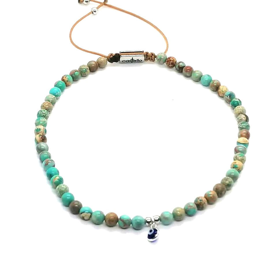 Jasper Turquoise Ankle Bracelet, Silver Eye, 4mm | Castello Jewels