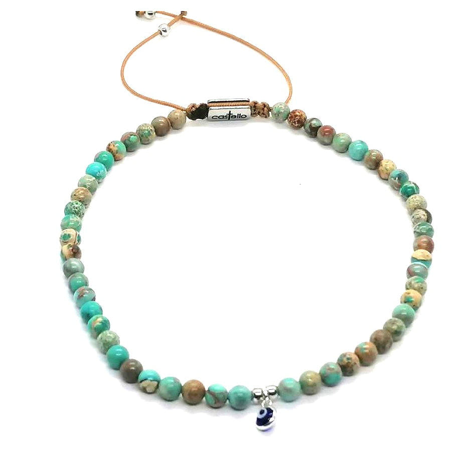 Jasper Turquoise Ankle Bracelet, Silver Eye, 4mm | Castello Jewels