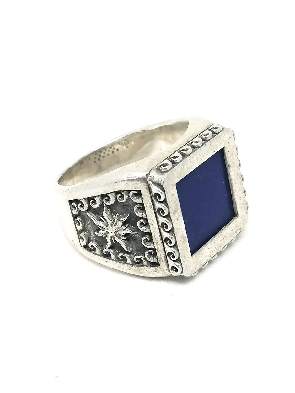 Mens Silver Ring Lapis Lazuli Sun — view 2 | Castello Jewels