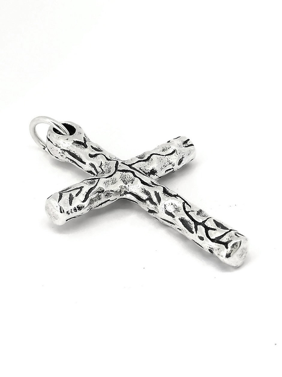 925 Sterling Silver retro carving cross pendant — view 2 | Castello Jewels
