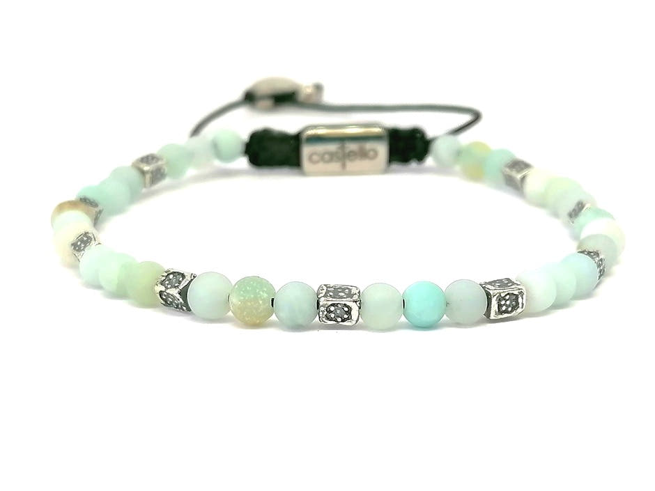 Matte Amazonite Beaded Anklet, Sterling Silver, 4mm | Castello Jewels