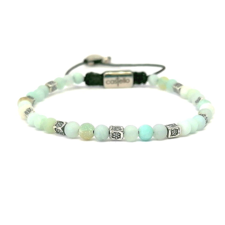 Matte Amazonite Beaded Anklet, Sterling Silver, 4mm | Castello Jewels