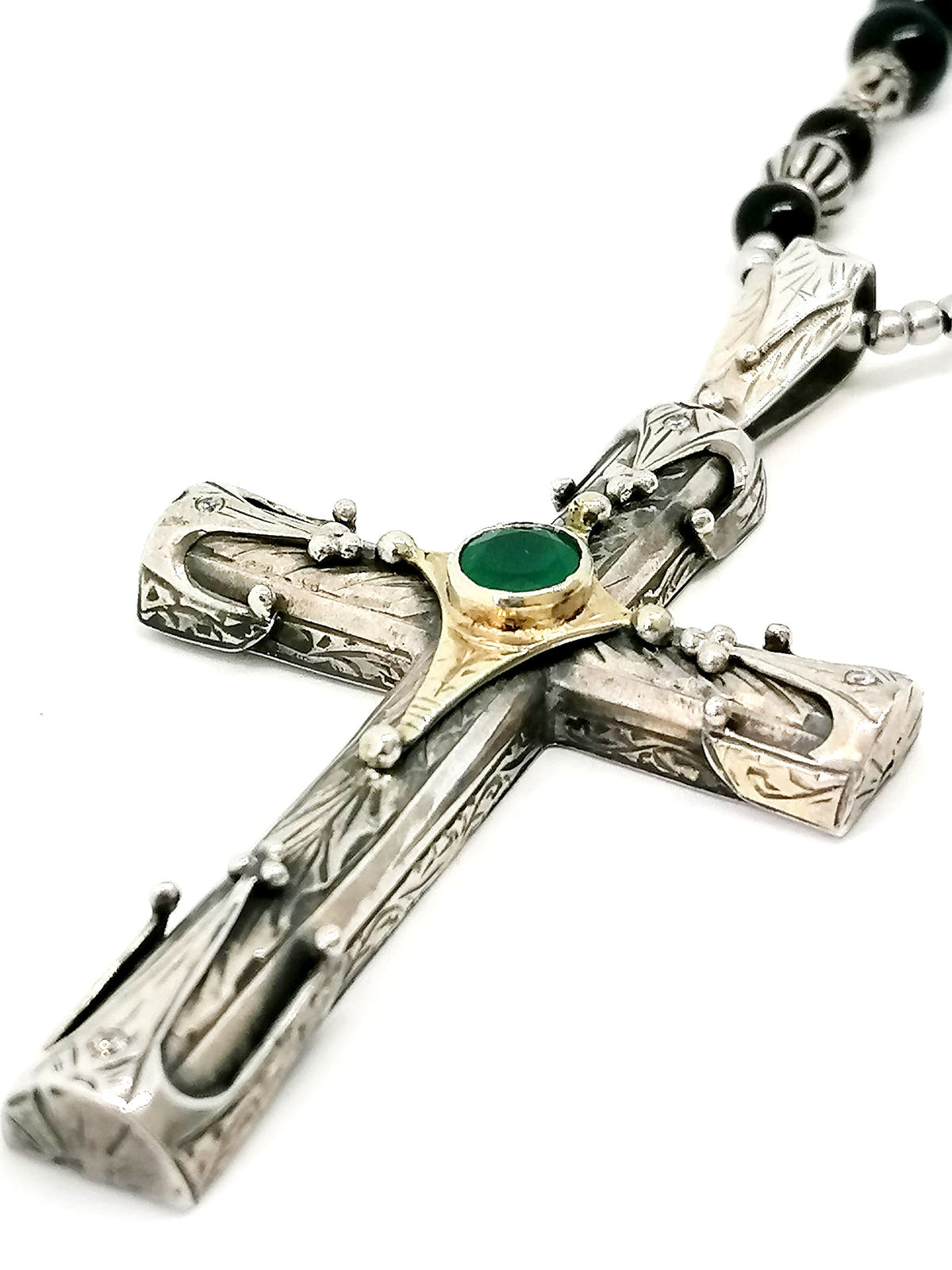 Onyx Byzantine Cross Necklace, Men's, 10mm, view 5 | Castello Jewels