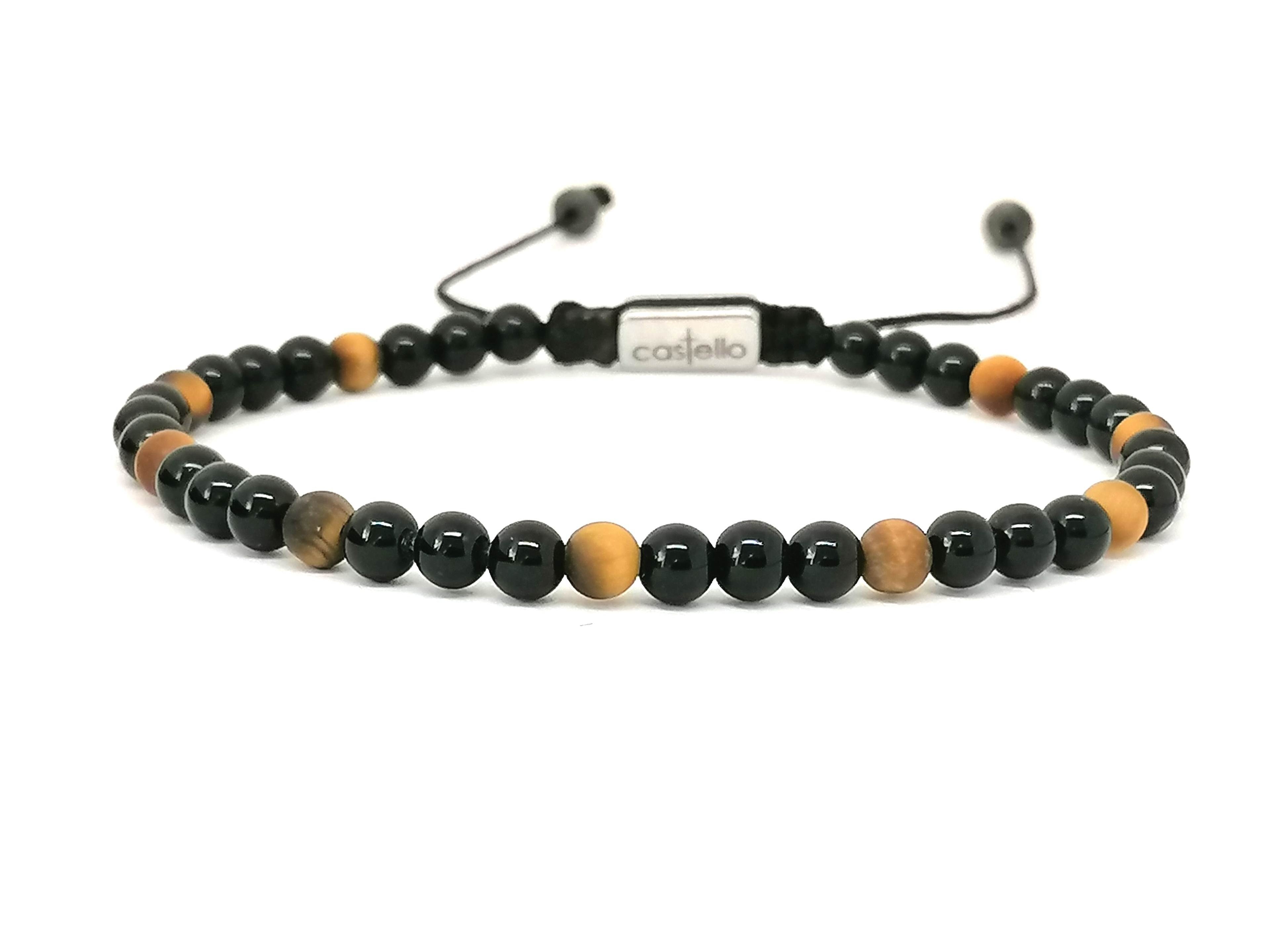 Hand Made Bracelet, Onyx Polish, Tiger Eye Mat stone 4mm | Castello Jewels
