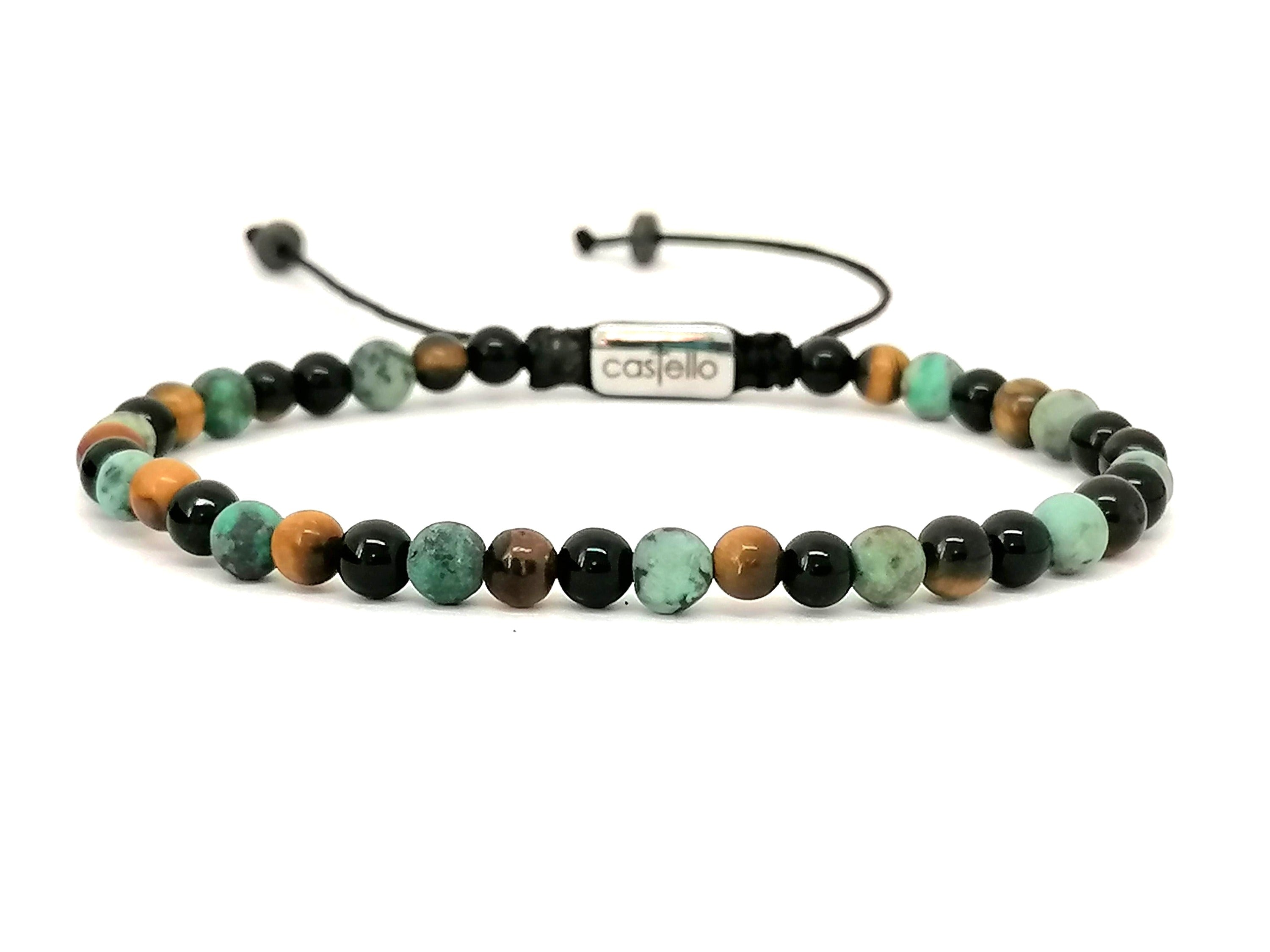 Hand Made Bracelet Onyx Polish, African Turquoise, Tiger's Eye Polish stone 4mm | Castello Jewels