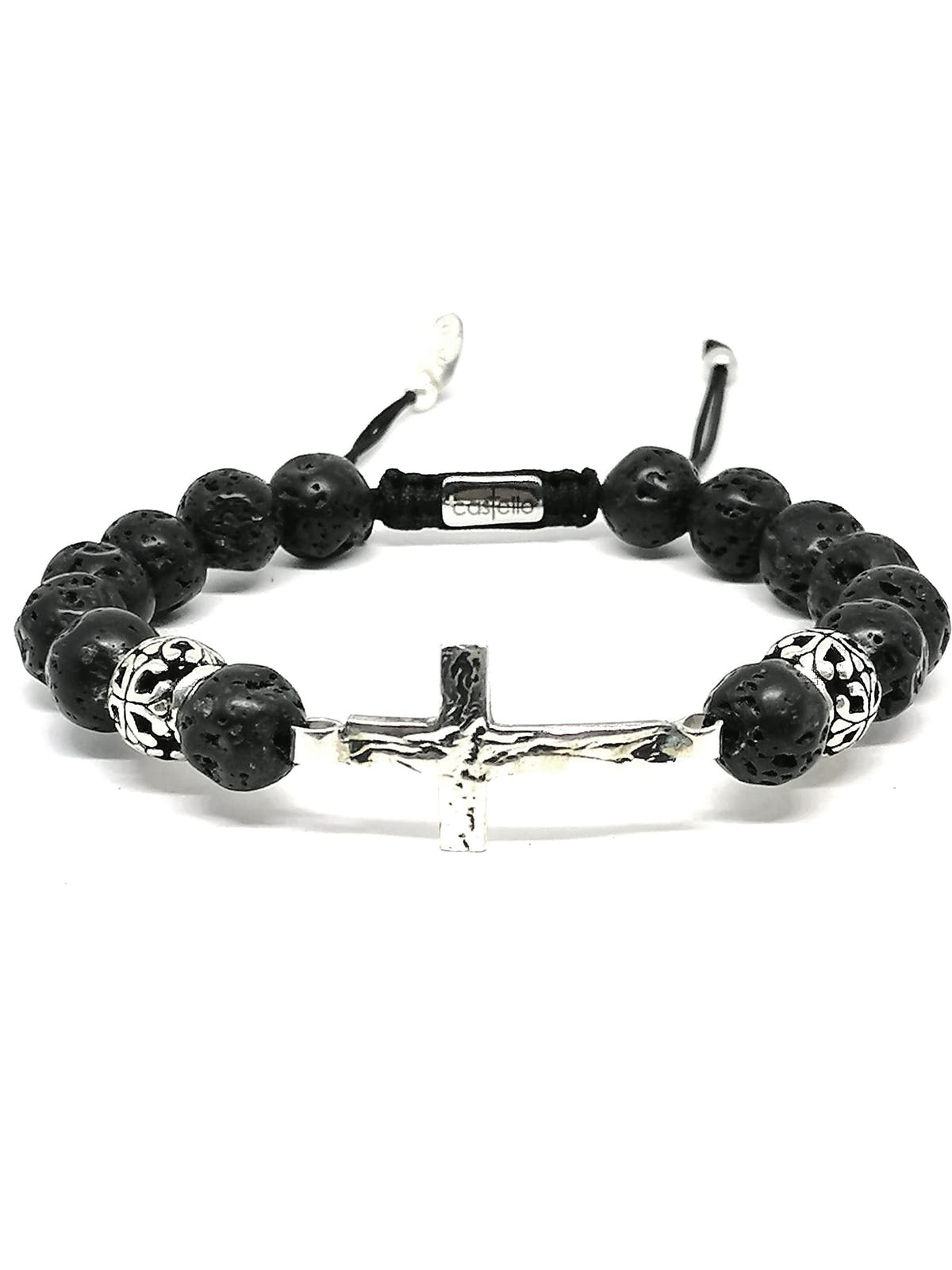 Lava Stone Cross Prayer Bracelet, 10mm, view 4 | Castello Jewels