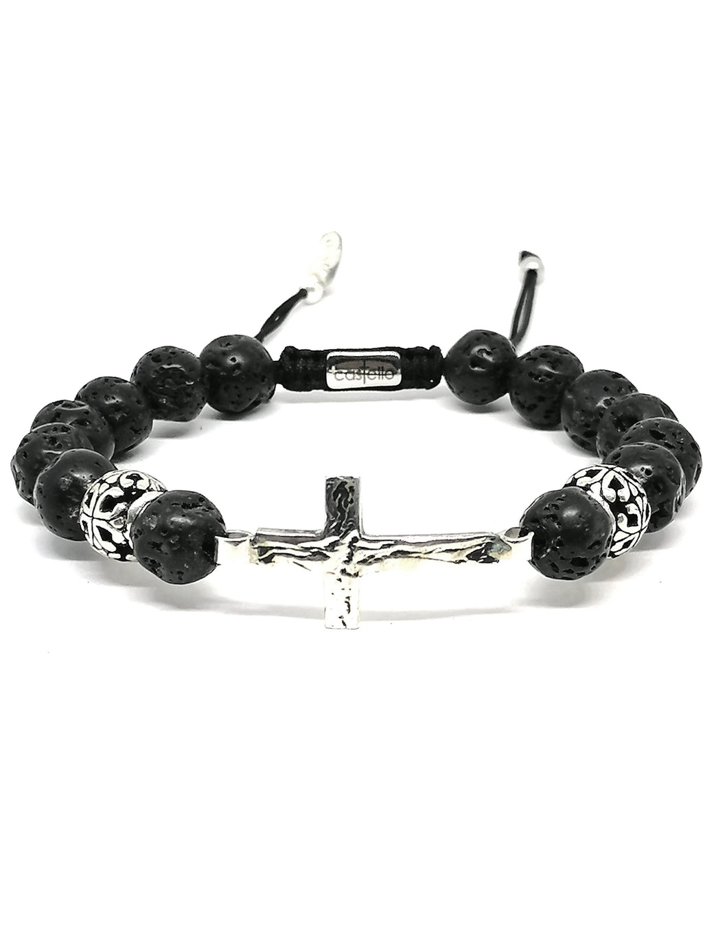 CROSS SILVER 925 Bracelet, Lava Stone 10mm — view 4 | Castello Jewels