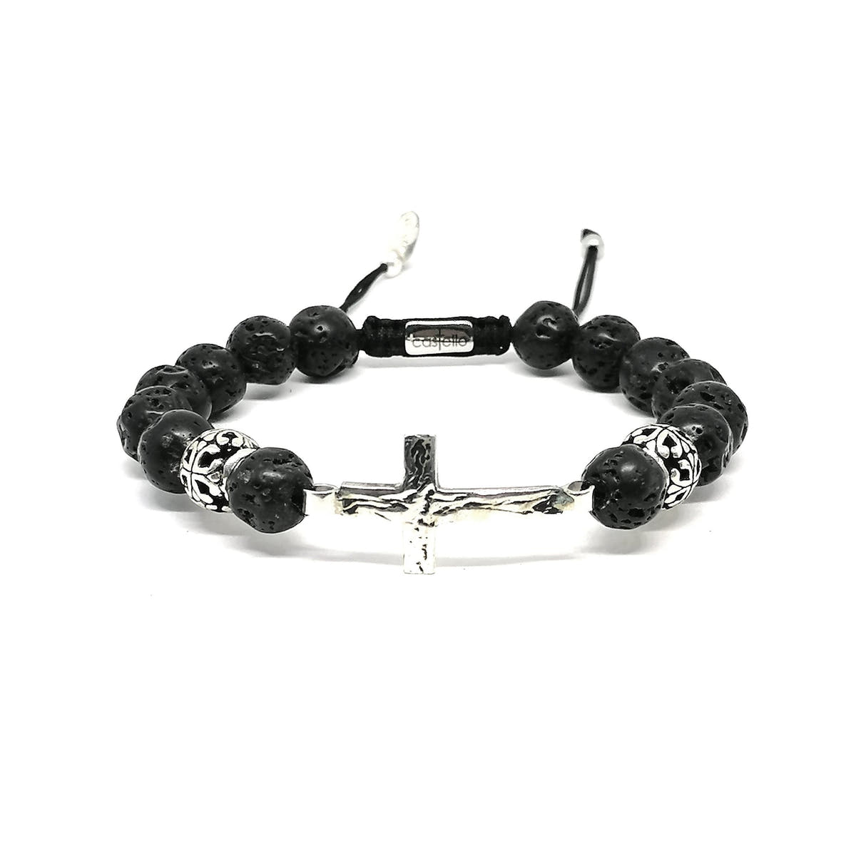 Lava Stone Cross Prayer Bracelet, 10mm, view 4 | Castello Jewels