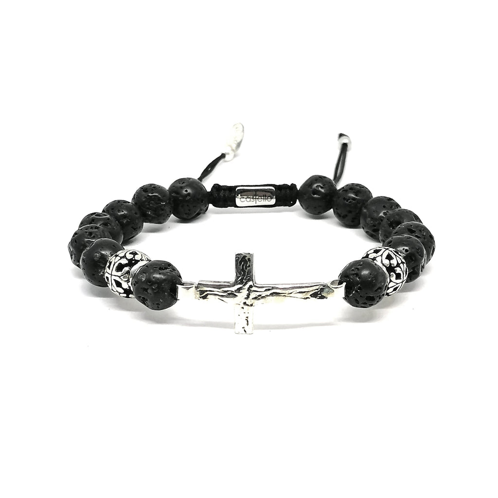 Lava Stone Cross Prayer Bracelet, 10mm, view 4 | Castello Jewels