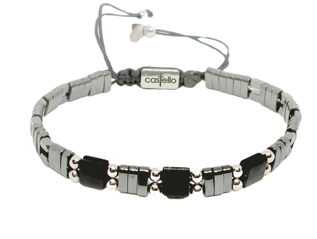 Hematite Men's Warrior Bracelet, Sterling Silver, 6mm | Castello Jewels