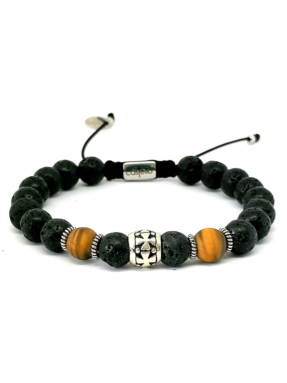 Hand Made Silver Bracelet Knights, Lava, Tiger Eye Mat stone 8mm — view 3 | Castello Jewels