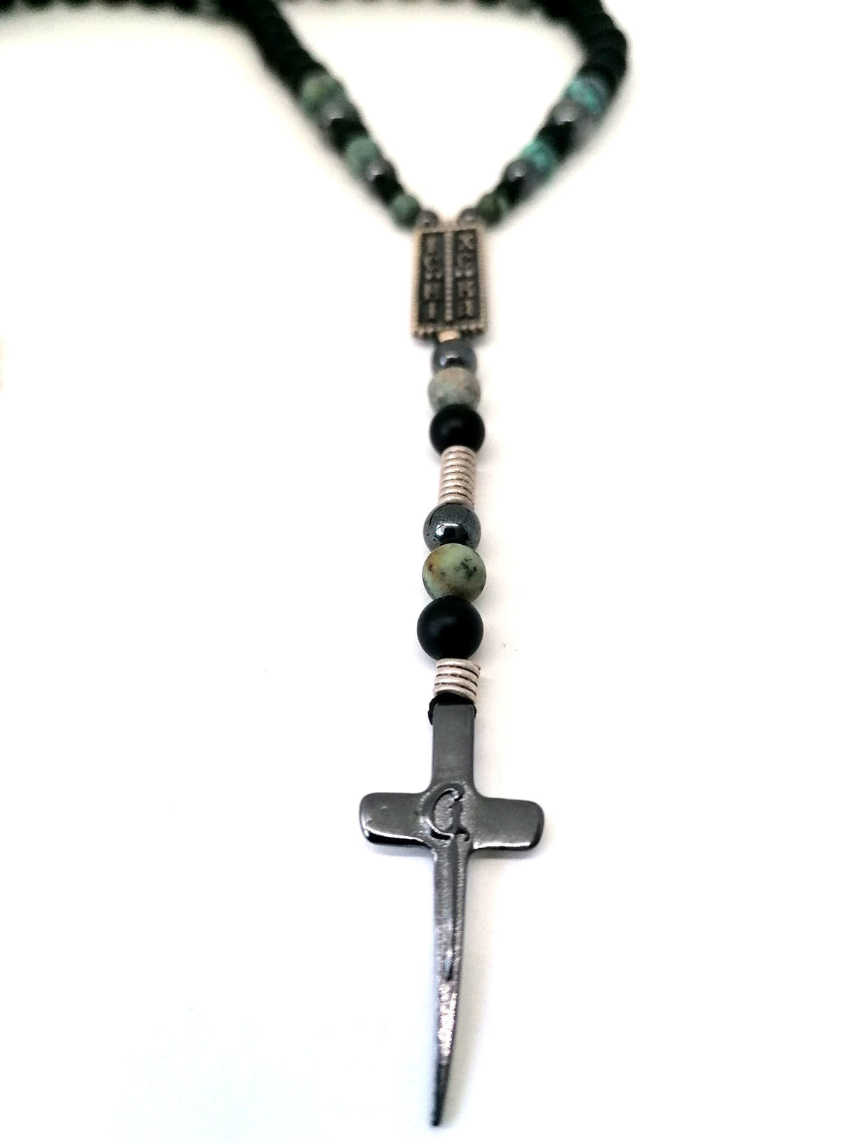 Byzantine Men's Prayer Necklace, Onyx & African Turquoise, Cross, view 3 | Castello Jewels