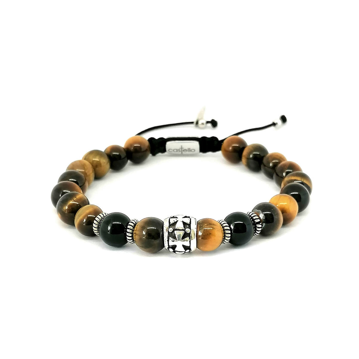 Knights Polished Tiger's Eye & Onyx Beaded Bracelet, 8mm, view 3 | Castello Jewels