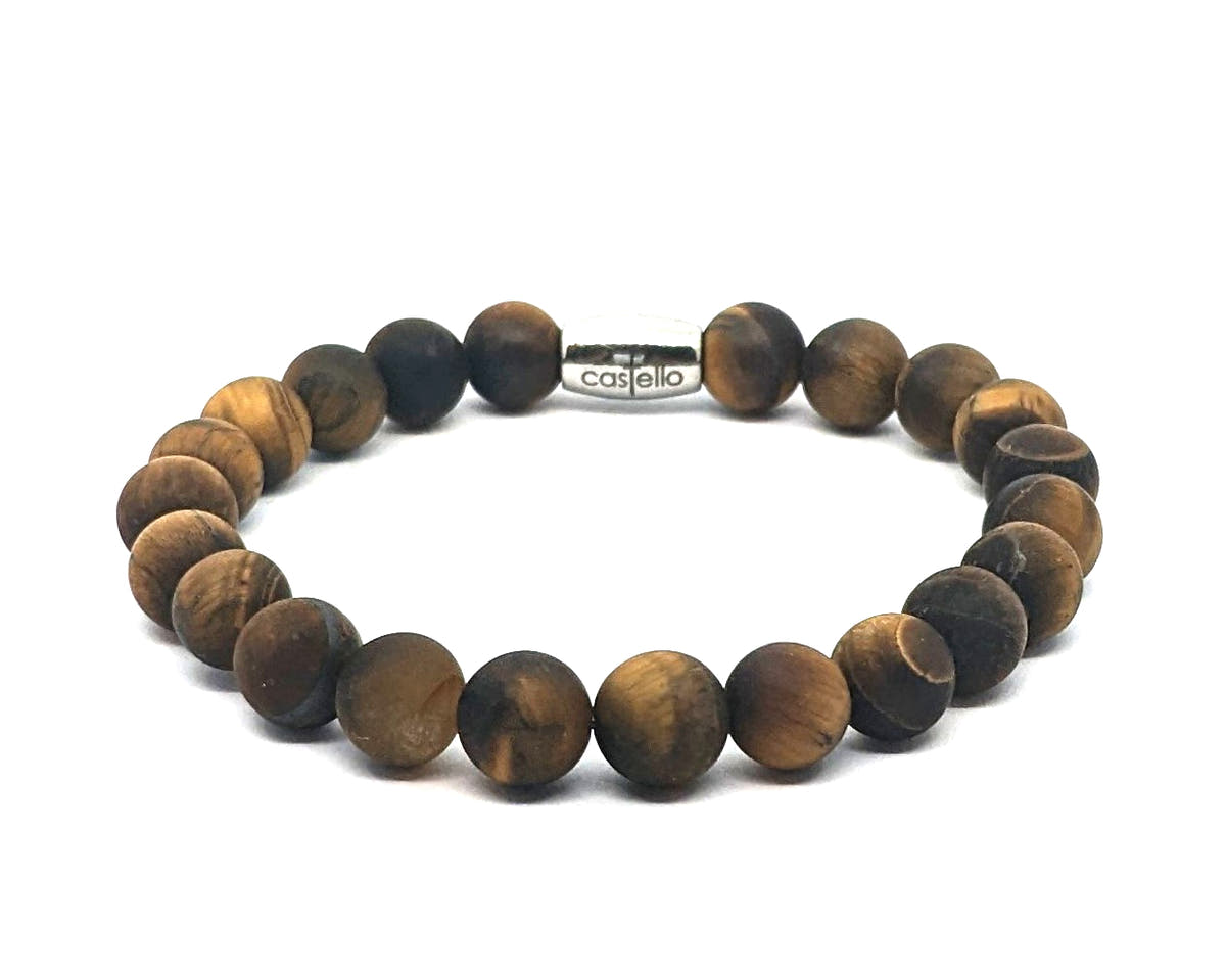 Matte Tiger's Eye Beaded Bracelet, 8mm, view 2 | Castello Jewels