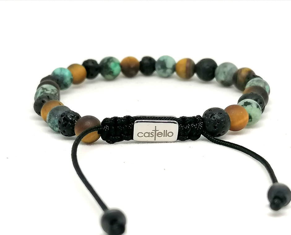 Tiger's Eye, African Turquoise & Lava Bracelet, view 3, 6mm | Castello Jewels