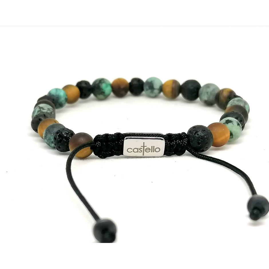 Tiger's Eye, African Turquoise & Lava Bracelet, view 3, 6mm | Castello Jewels
