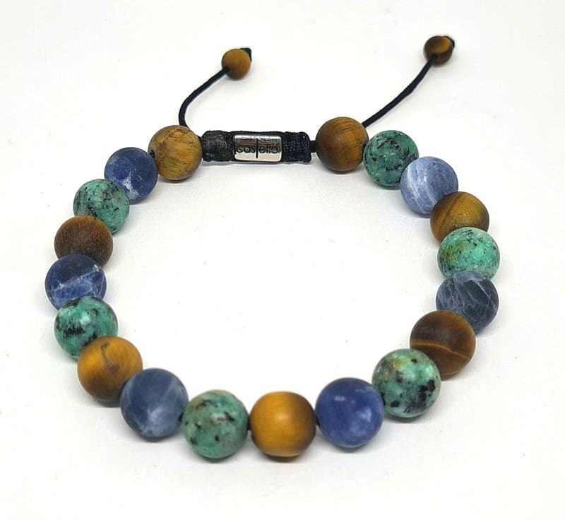 African Turquoise, Sodalite & Tiger's Eye Boho Bracelet · 10mm