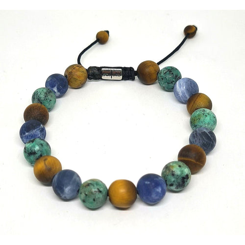 African Turquoise, Sodalite & Tiger's Eye Boho Bracelet, 10mm | Castello Jewels