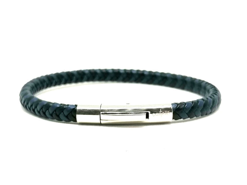 Blue-Black Braided Leather Men's Bracelet · 6mm