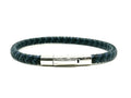 Blue-Black Braided Leather Bracelet, Stainless Steel Clasp | Castello Jewels