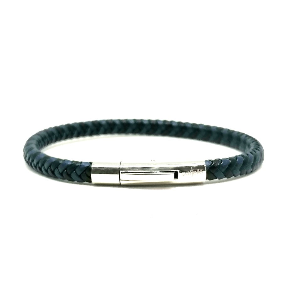 Blue-Black Braided Leather Men's Bracelet, 6mm | Castello Jewels