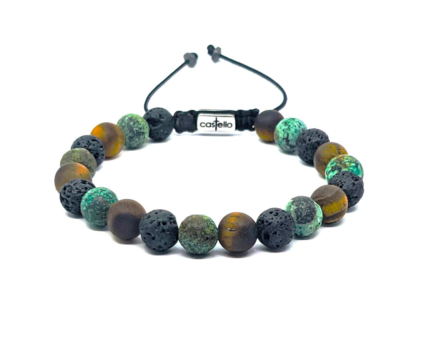 Bracelet Lava, Africa Turquoise, Tiger's Eye 8mm stone | Castello Jewels
